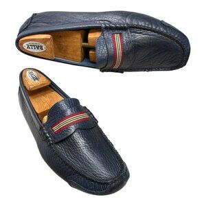Brooks Brothers Handsewn Navy‎ Leather Striped Strap Driving Loafers